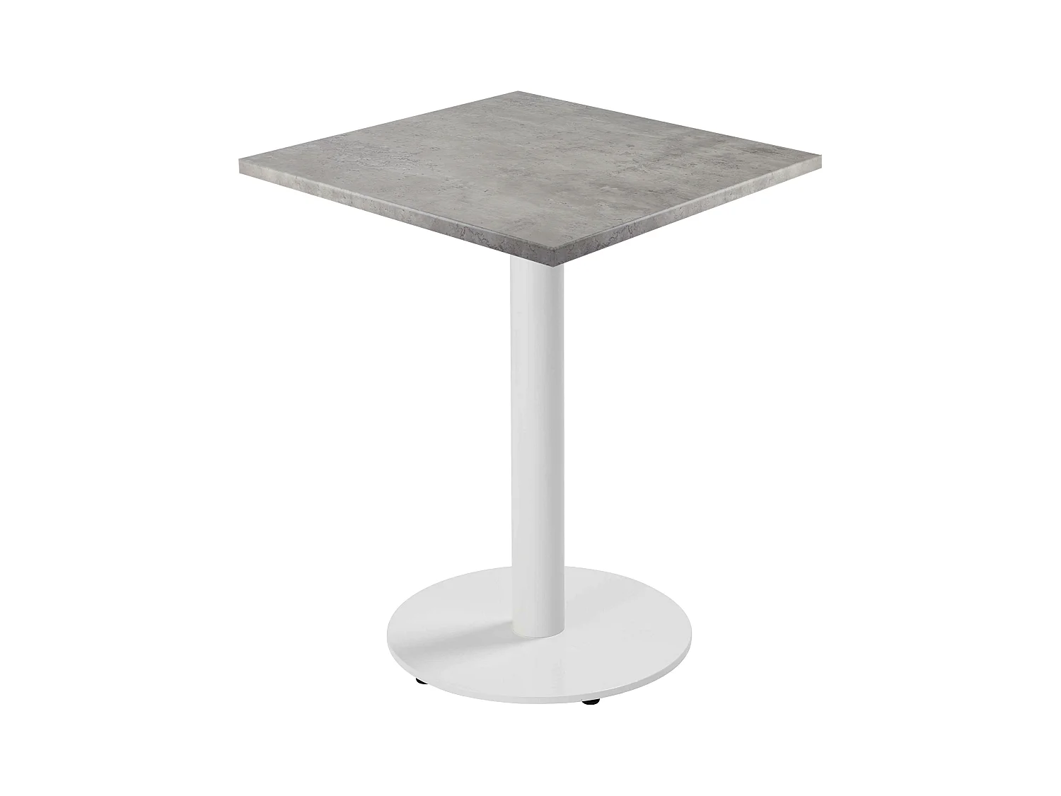 Table à manger carrée 60 cm pied blanc et revêtement béton gris clair