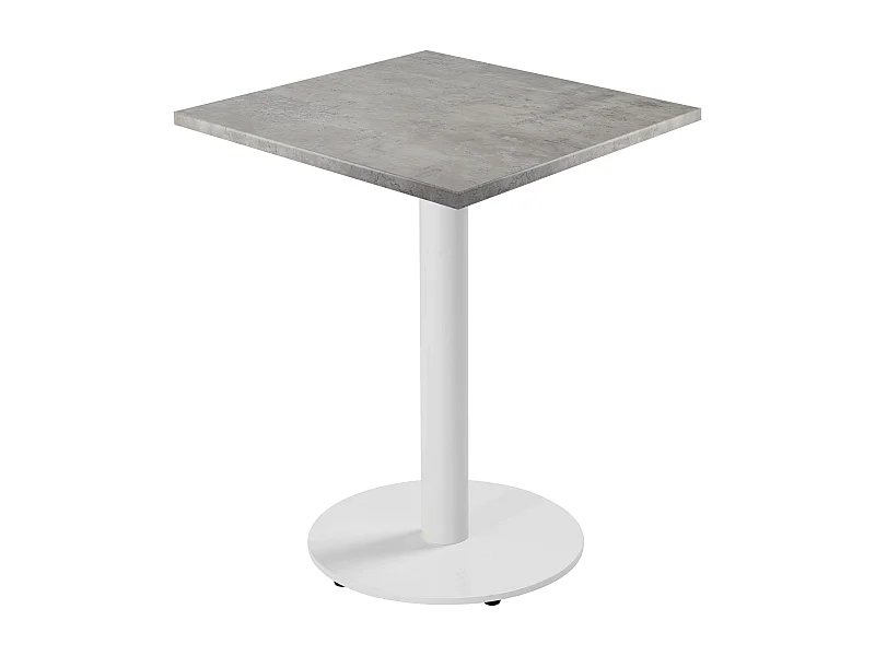 Table à manger carrée 60 cm pied blanc et revêtement béton gris clair
