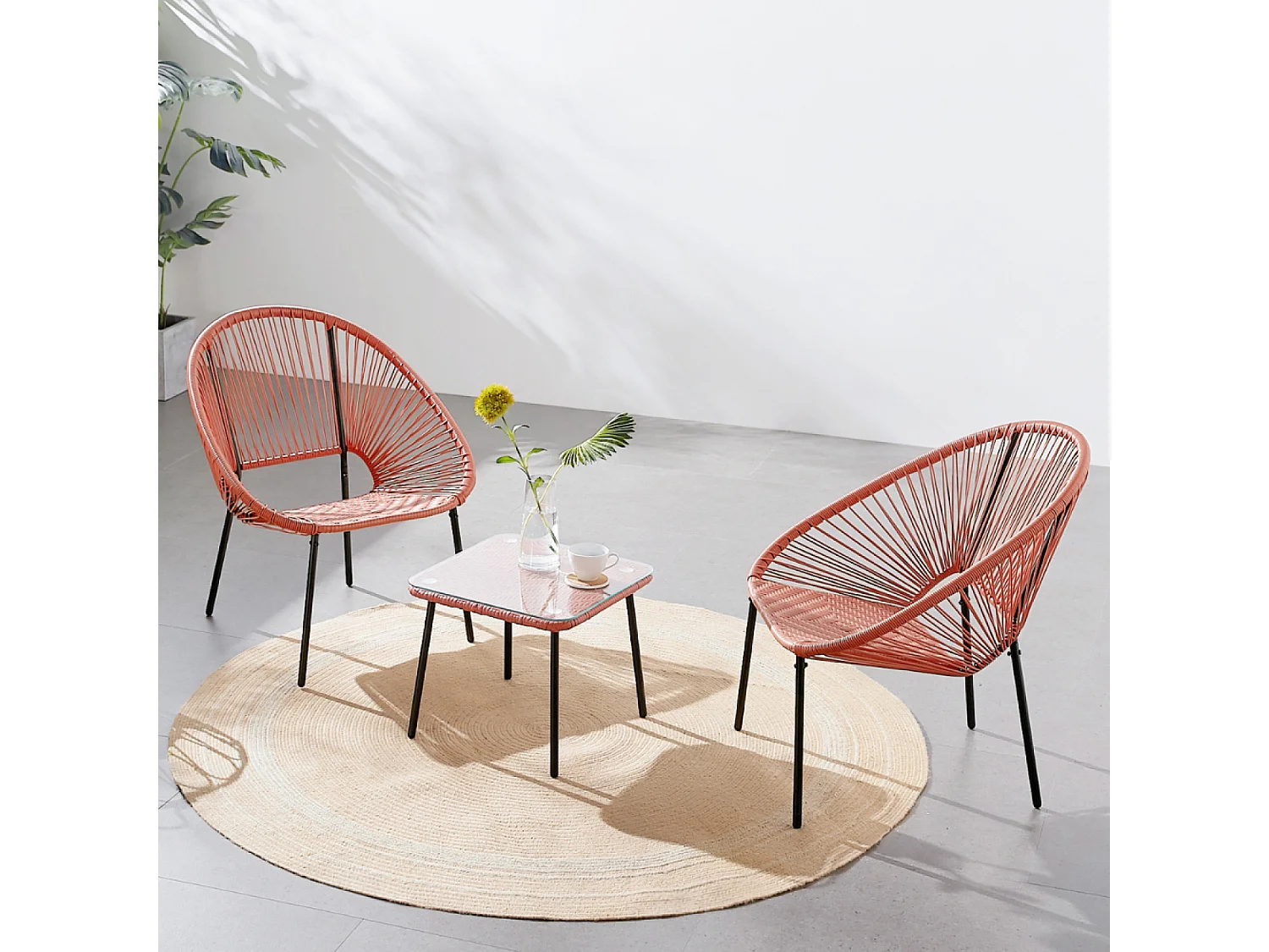 Salon de jardin 2 places avec table terracotta ACAPULCO