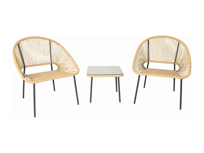 Conjunto de jardim Acapulco 2 lugares natural com mesa - Design icónico dos anos 50