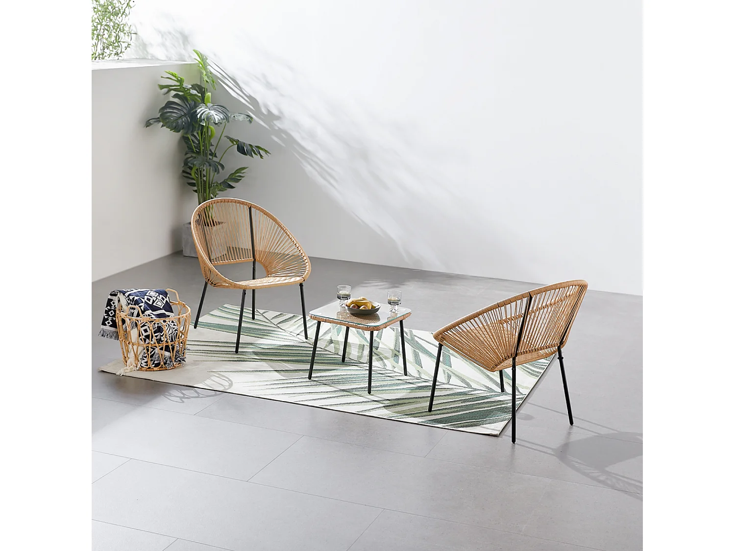 Salon de jardin 2 places avec table naturel ACAPULCO