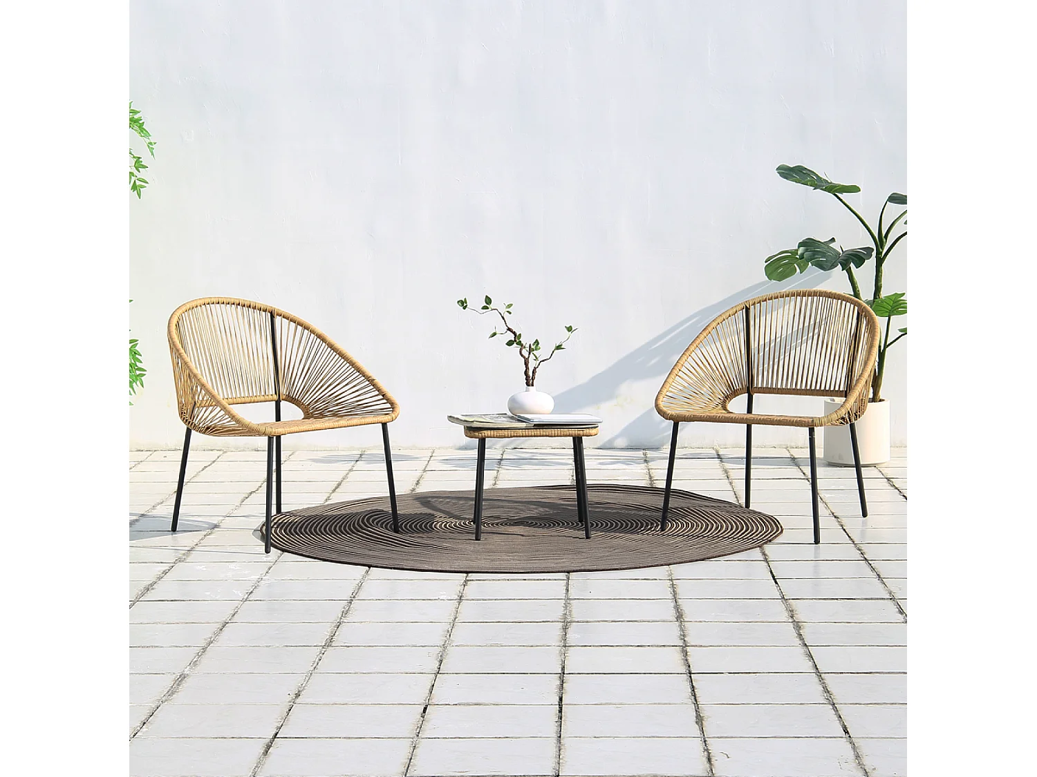 Salon de jardin 2 places avec table naturel ACAPULCO