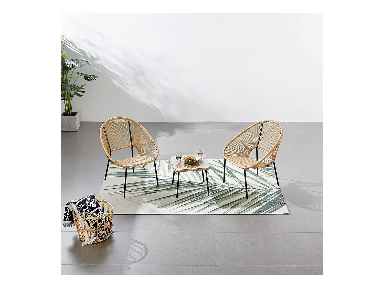 Salon de jardin 2 places avec table naturel ACAPULCO