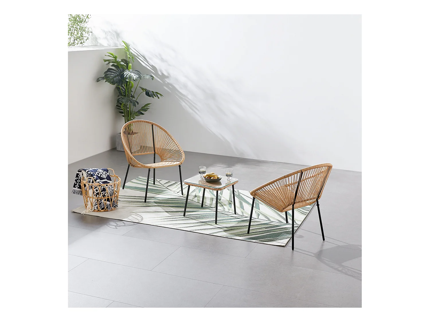 Salon de jardin 2 places avec table naturel ACAPULCO