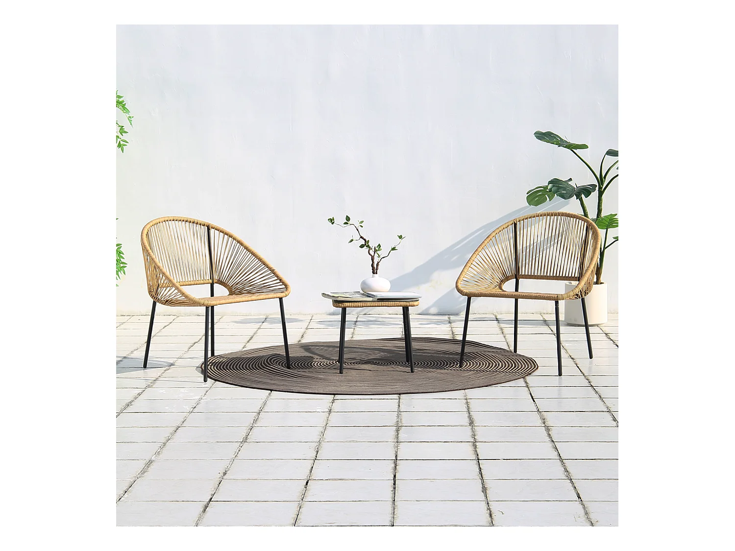 Salon de jardin 2 places avec table naturel ACAPULCO