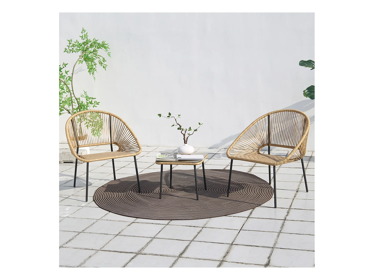 Salon de jardin 2 places avec table naturel ACAPULCO