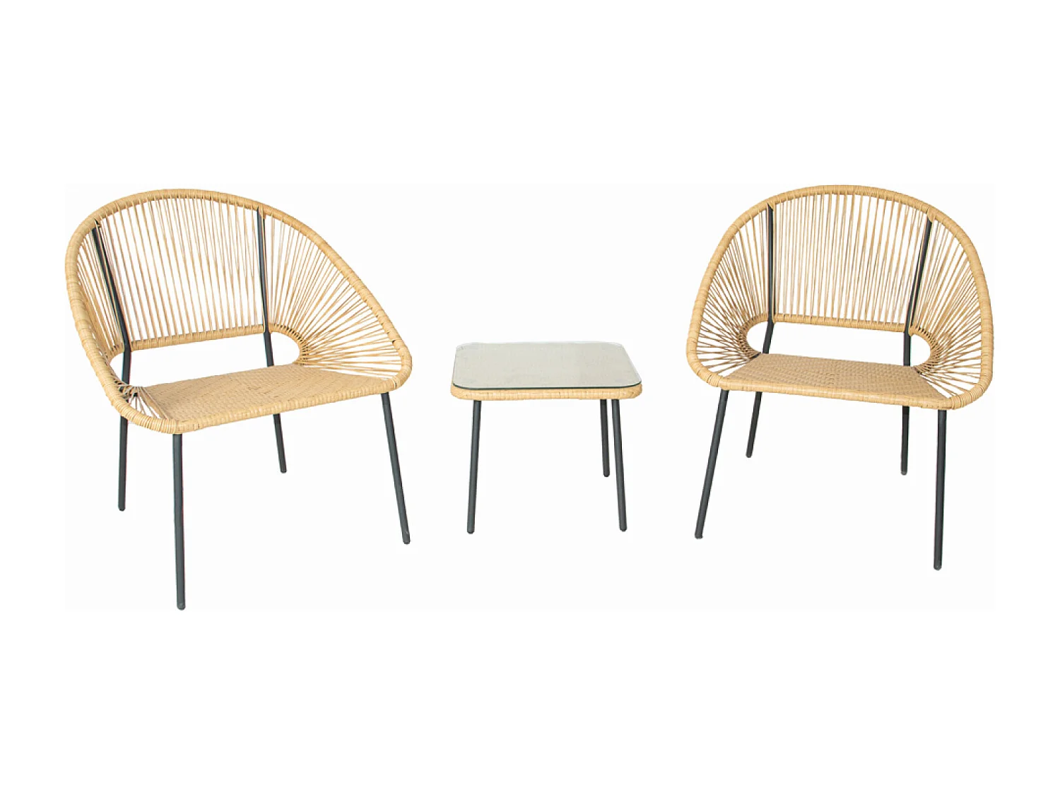 Salon de jardin 2 places avec table naturel ACAPULCO