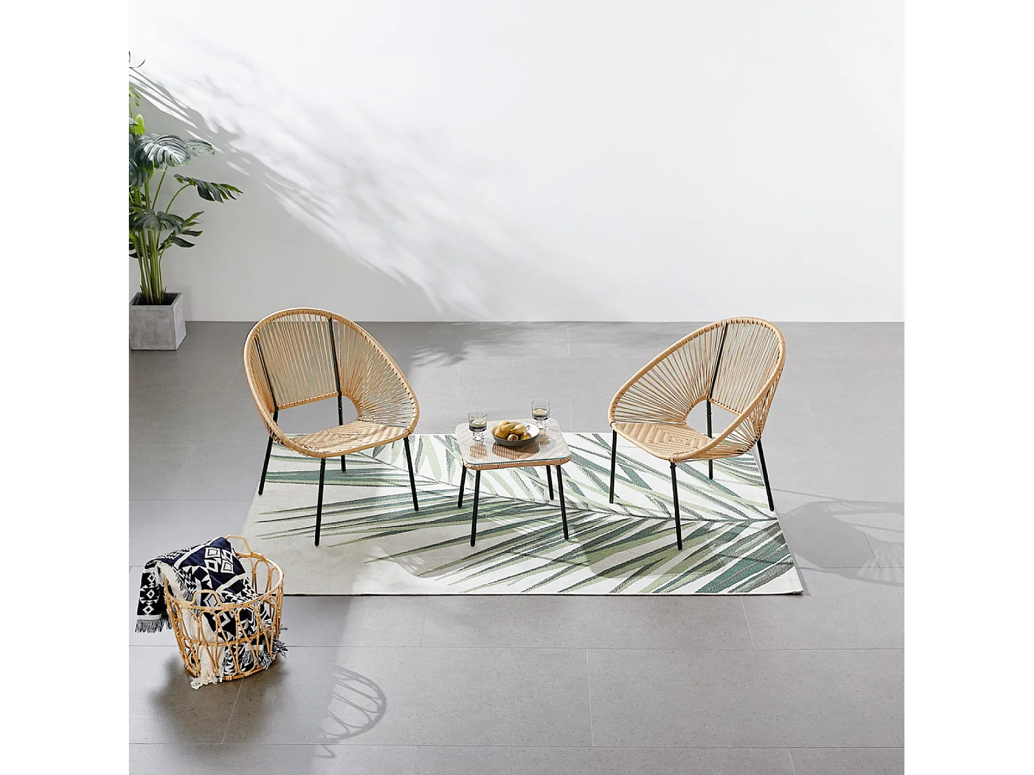 Salon de jardin 2 places avec table naturel ACAPULCO