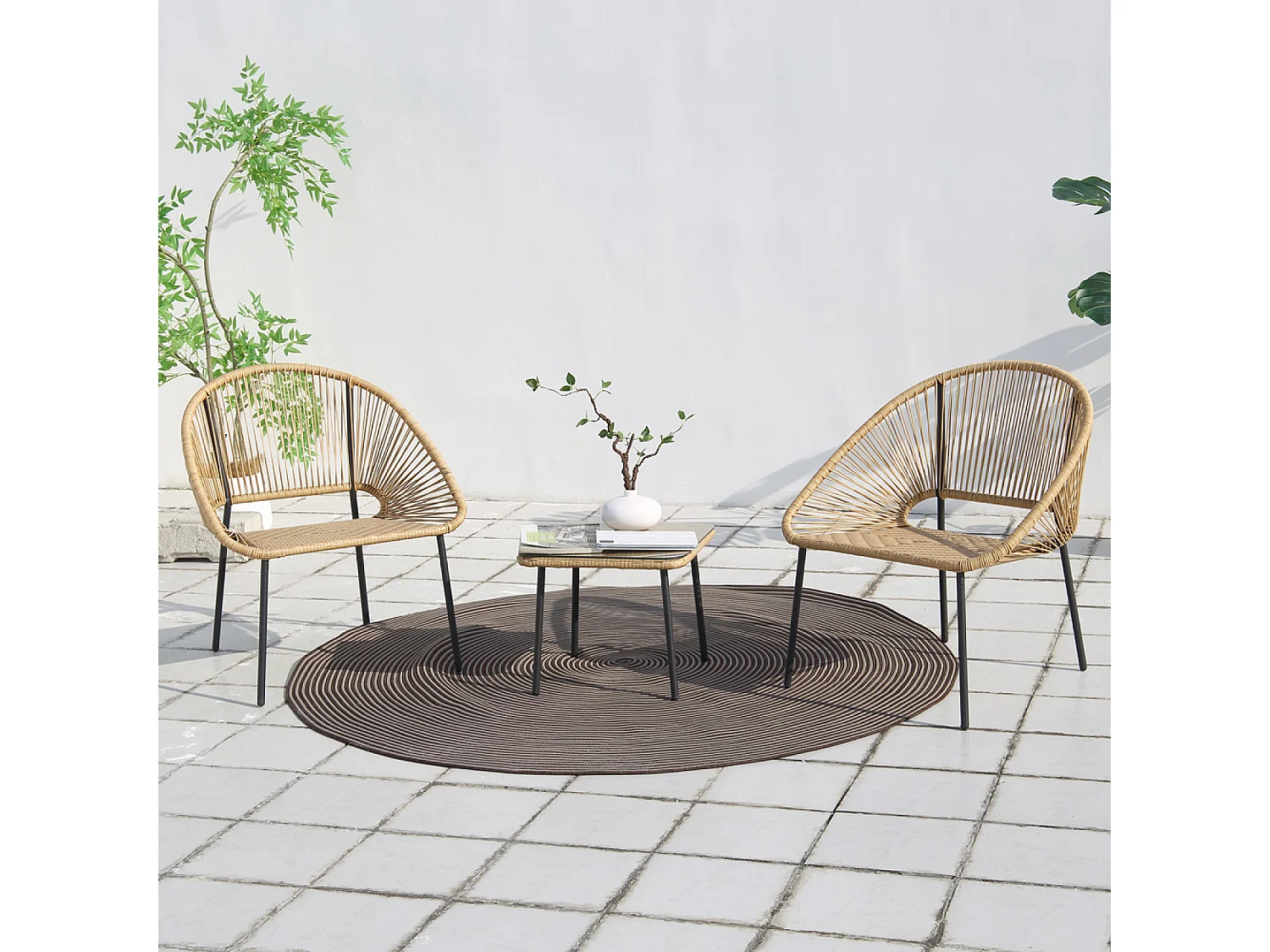 Salon de jardin 2 places avec table naturel ACAPULCO