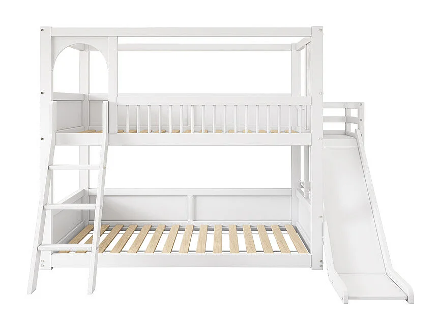 Koje -Kinderbetten 2 x 90 x 200 cm - Kabinenbett mit Rutschen - Kiefer - Maximallad 150 kg - Weiß