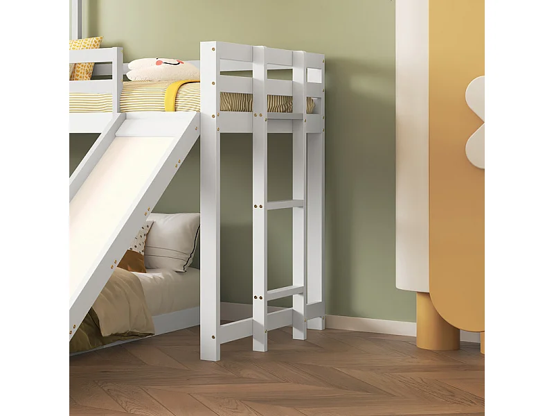 Lit superposé cabane pour enfant avec toboggan - 90x200cm et 140x200cm - Pin certifié FSC + MDF - Blanc