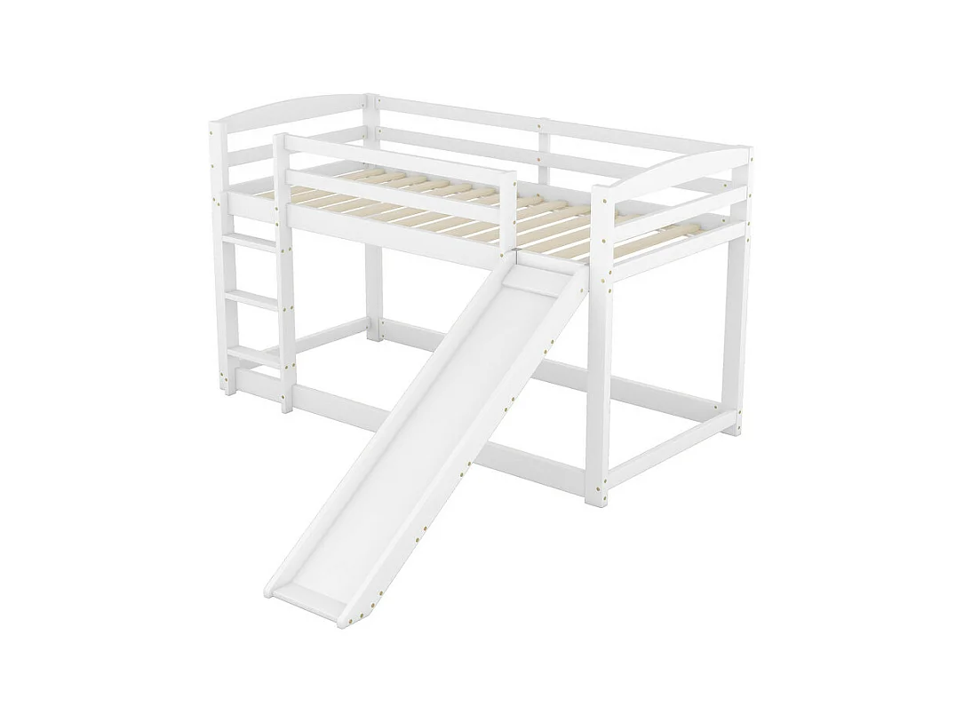 Lits superposés - 2 x 90 x 200 cm - lit enfant avec toboggan de gauche/droite - cadre en bois massif - Blanc
