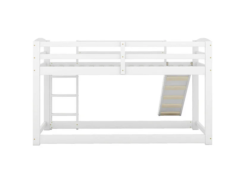 Lits superposés - 2 x 90 x 200 cm - lit enfant avec toboggan de gauche/droite - cadre en bois massif - Blanc
