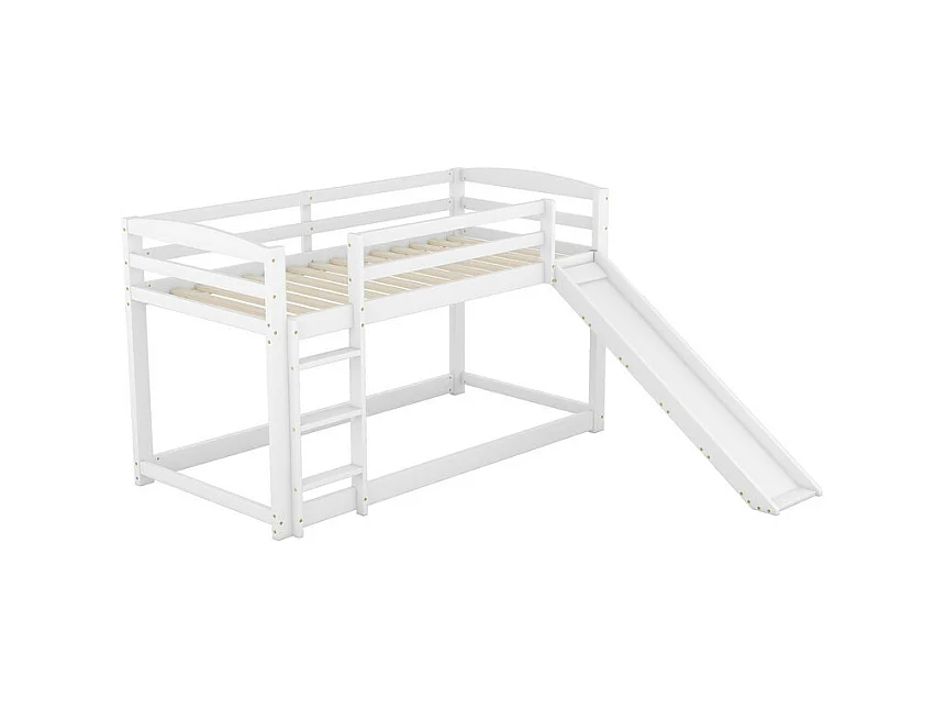 Lits superposés - 2 x 90 x 200 cm - lit enfant avec toboggan de gauche/droite - cadre en bois massif - Blanc