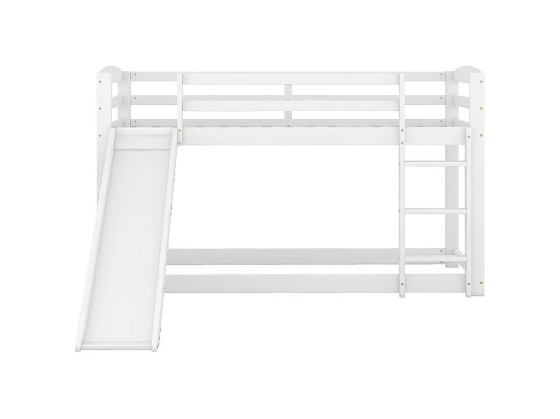 Lits superposés - 2 x 90 x 200 cm - lit enfant avec toboggan de gauche/droite - cadre en bois massif - Blanc