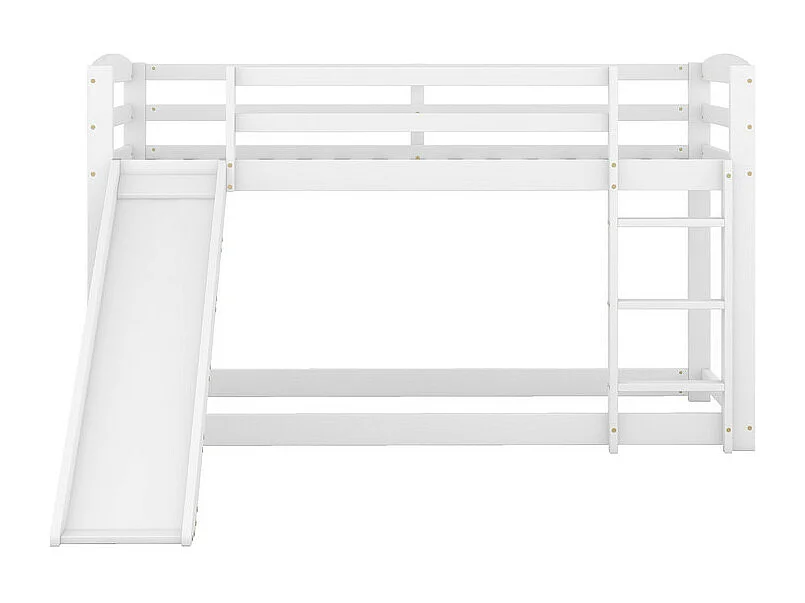 Lits superposés - 2 x 90 x 200 cm - lit enfant avec toboggan de gauche/droite - cadre en bois massif - Blanc