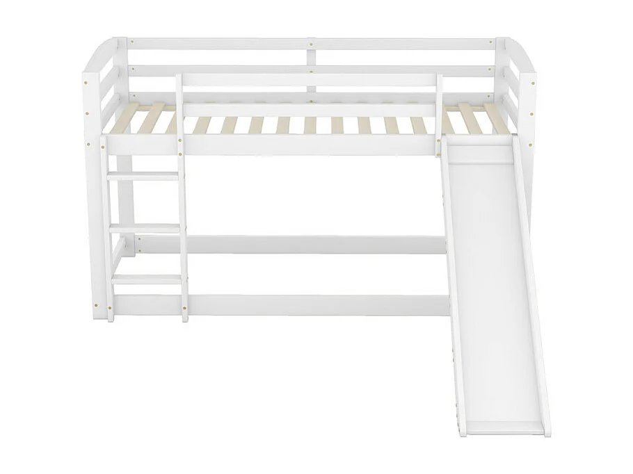 Lits superposés - 2 x 90 x 200 cm - lit enfant avec toboggan de gauche/droite - cadre en bois massif - Blanc