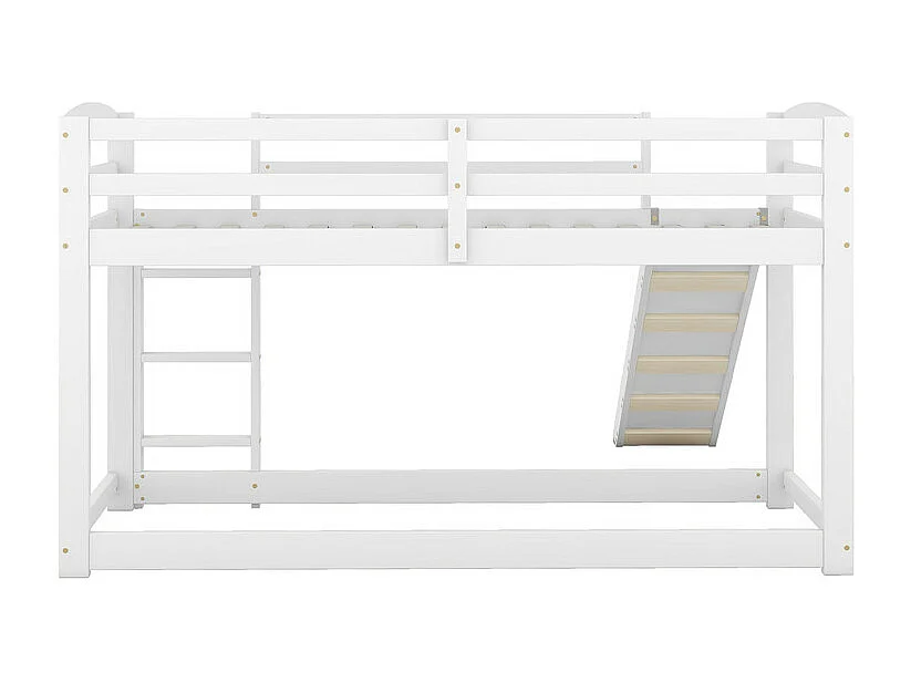 Lits superposés - 2 x 90 x 200 cm - lit enfant avec toboggan de gauche/droite - cadre en bois massif - Blanc