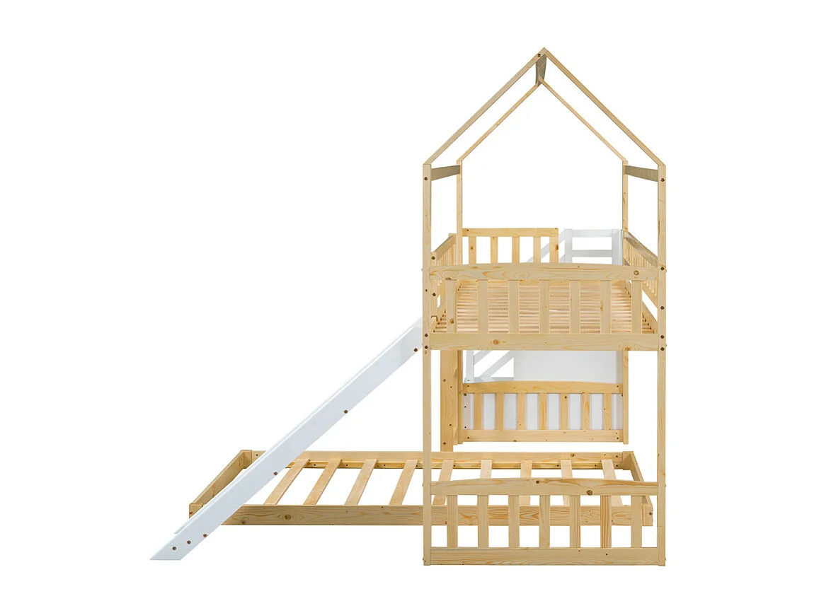 Überlagertes Bett, 2x90x200 cm Kinderhütte - mit Aufbewahrungstreppe - Rutsche - Abnehmbares unteres Bett - Weiß