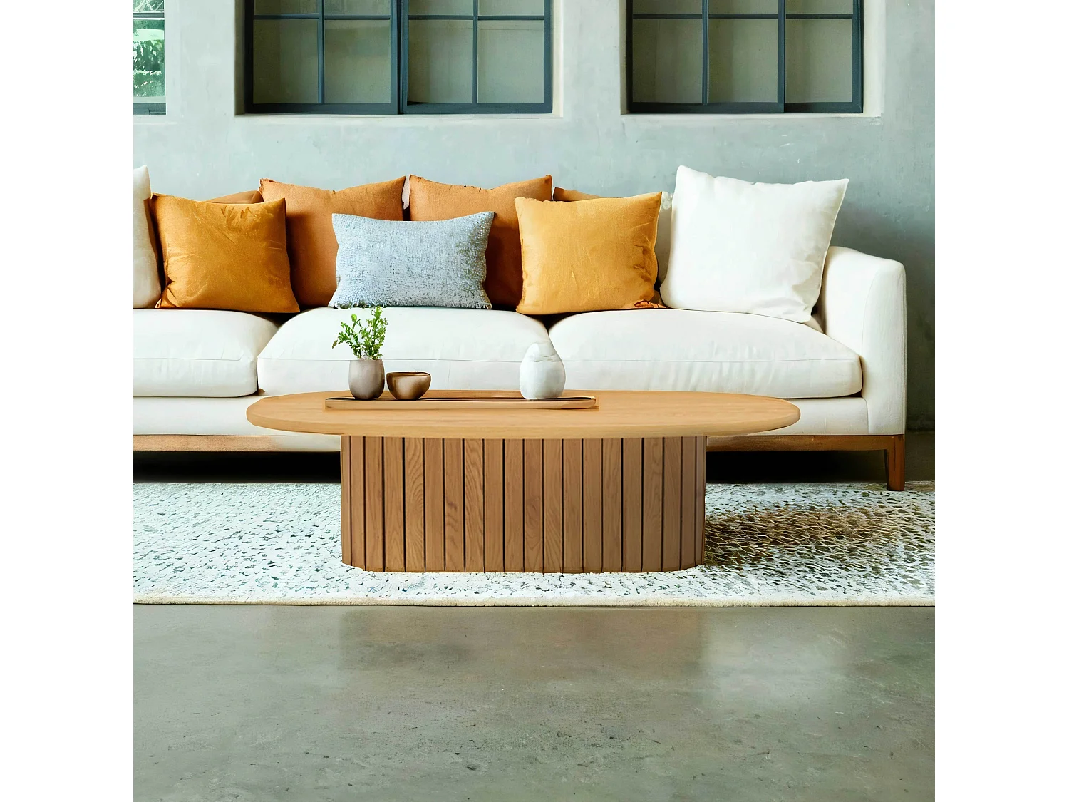 Table basse ovale en mélaminé bois