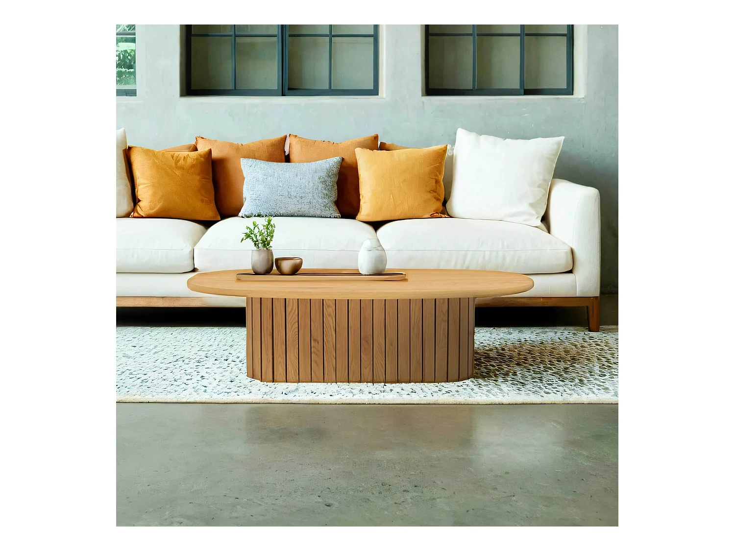 Table basse ovale en mélaminé bois