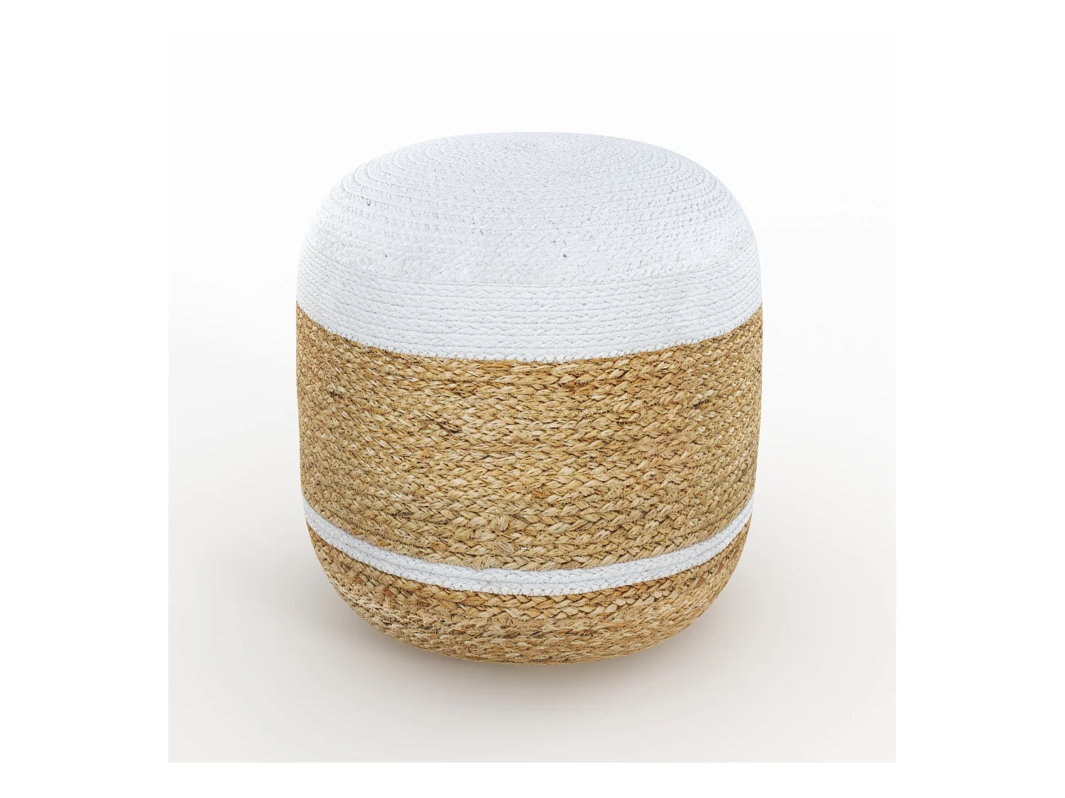 Pouf rond en jute et blanc D40 cm - Billy