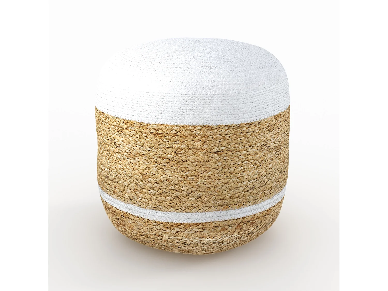 Pouf rond en jute et blanc D40 cm - Billy