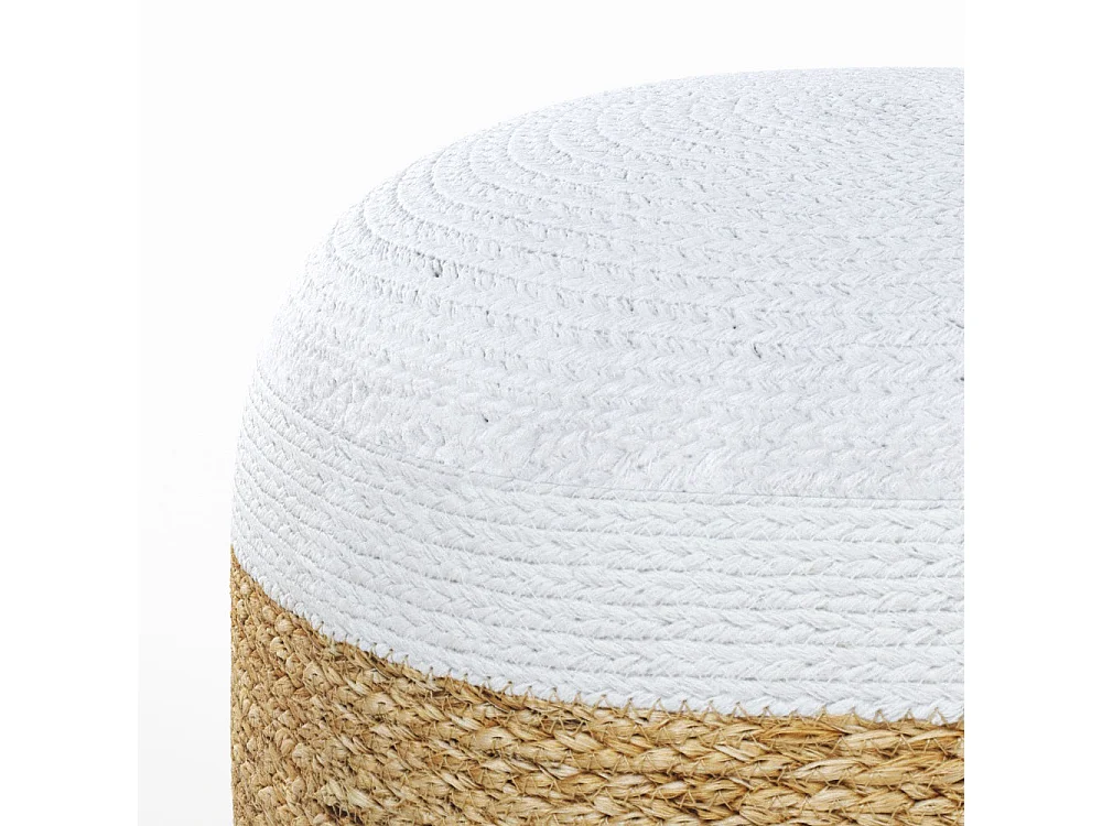 Pouf rond en jute et blanc D40 cm - Billy