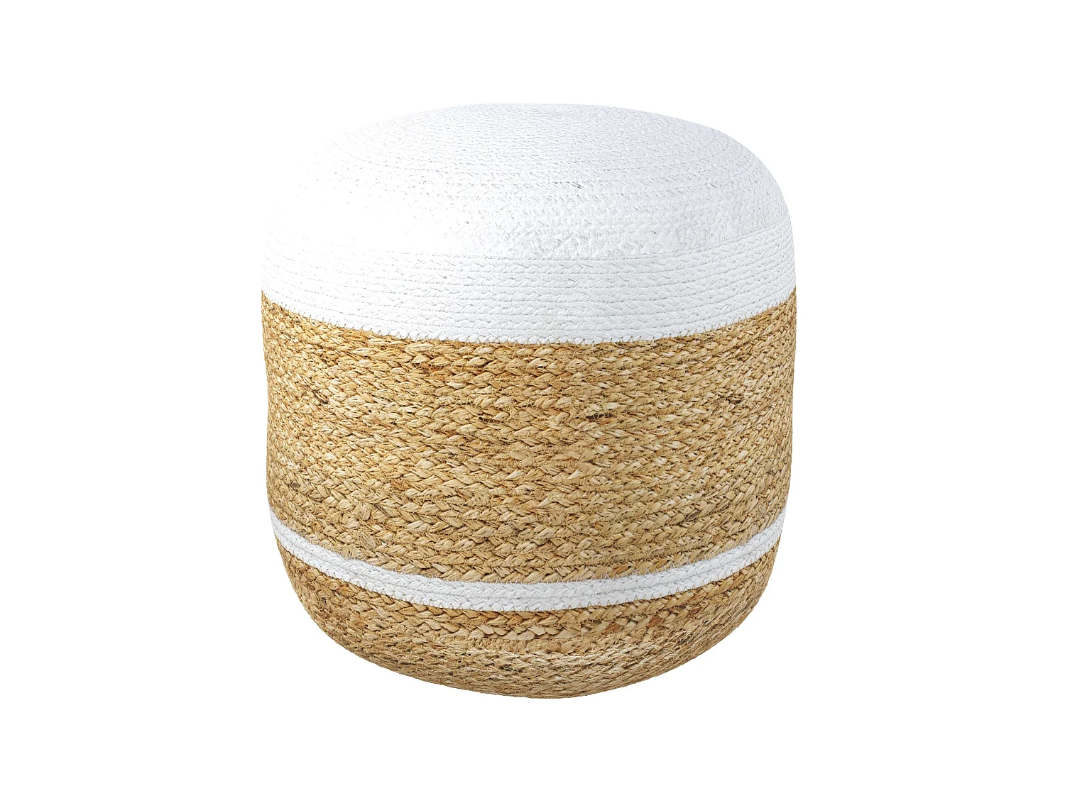 Pouf rond en jute et blanc D40 cm - Billy
