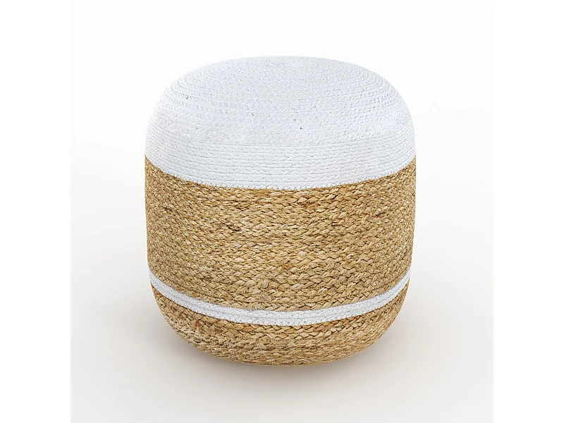 Pouf rond en jute et blanc D40 cm - Billy