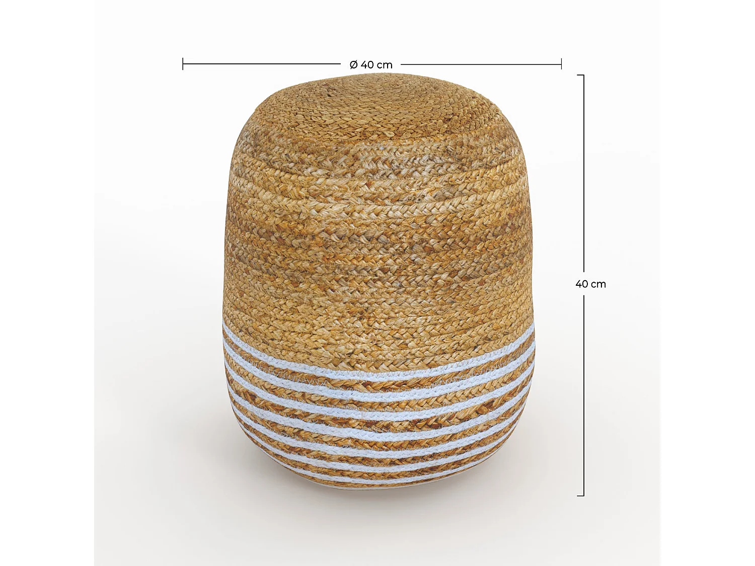 Pouf rotondo in juta, sottili righe bianche D40 cm - Billy