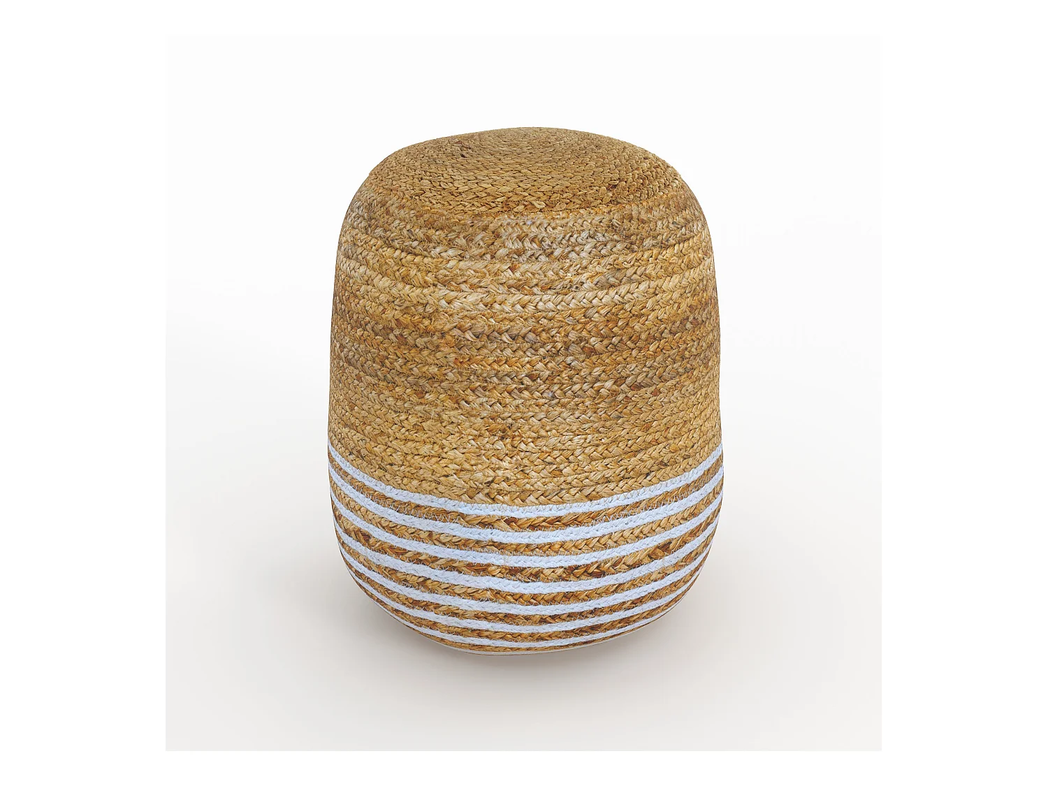 Pouf rond en jute, fines rayures blanches D40 cm - Billy