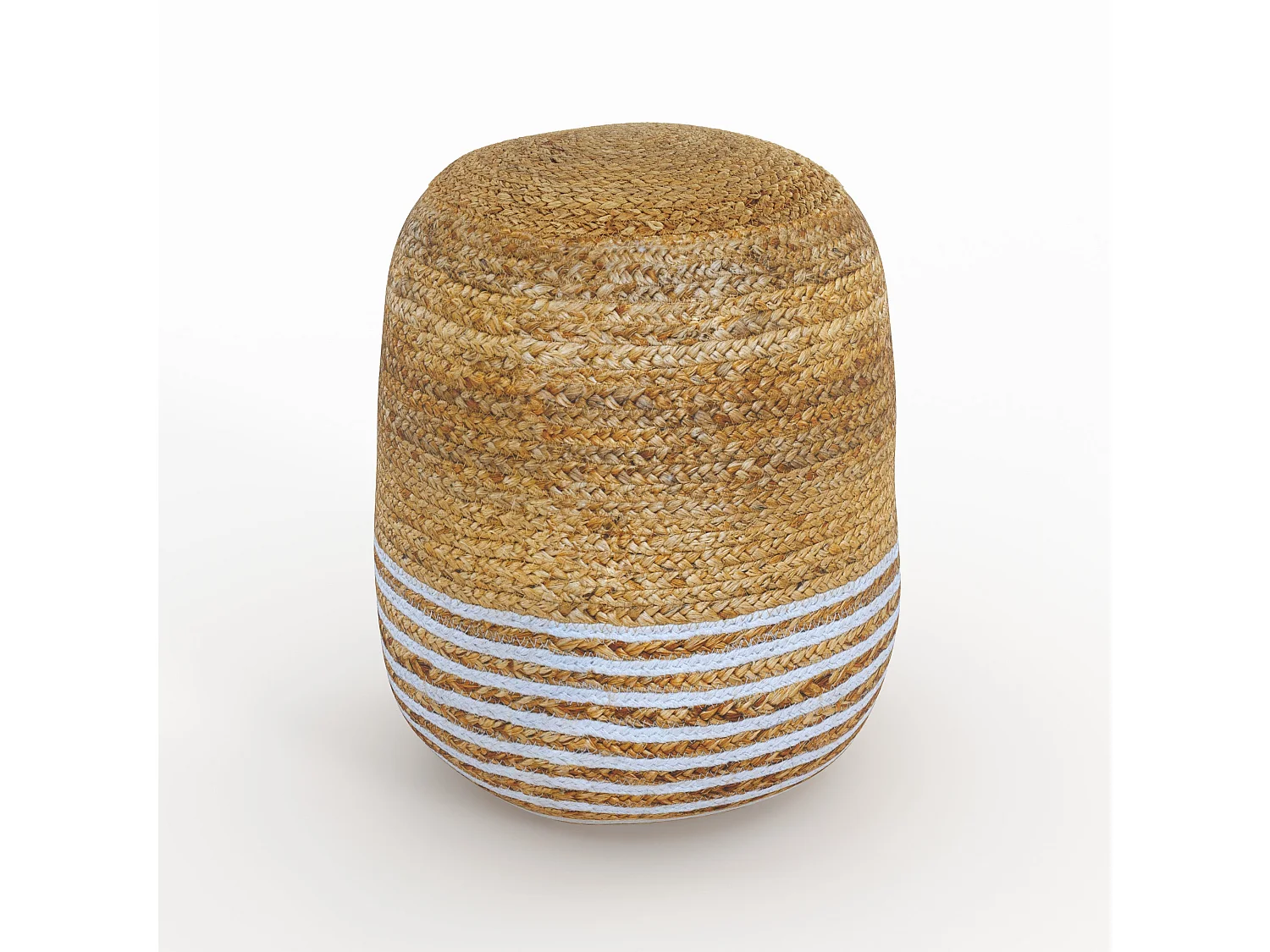 Pouf rond en jute, fines rayures blanches D40 cm - Billy