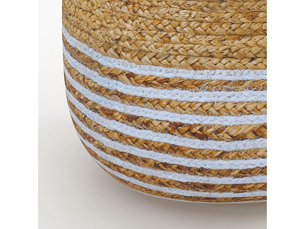 Pouf rond en jute, fines rayures blanches D40 cm - Billy