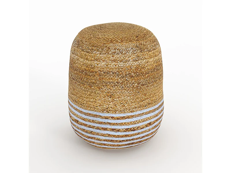 Pouf rond en jute, fines rayures blanches D40 cm - Billy