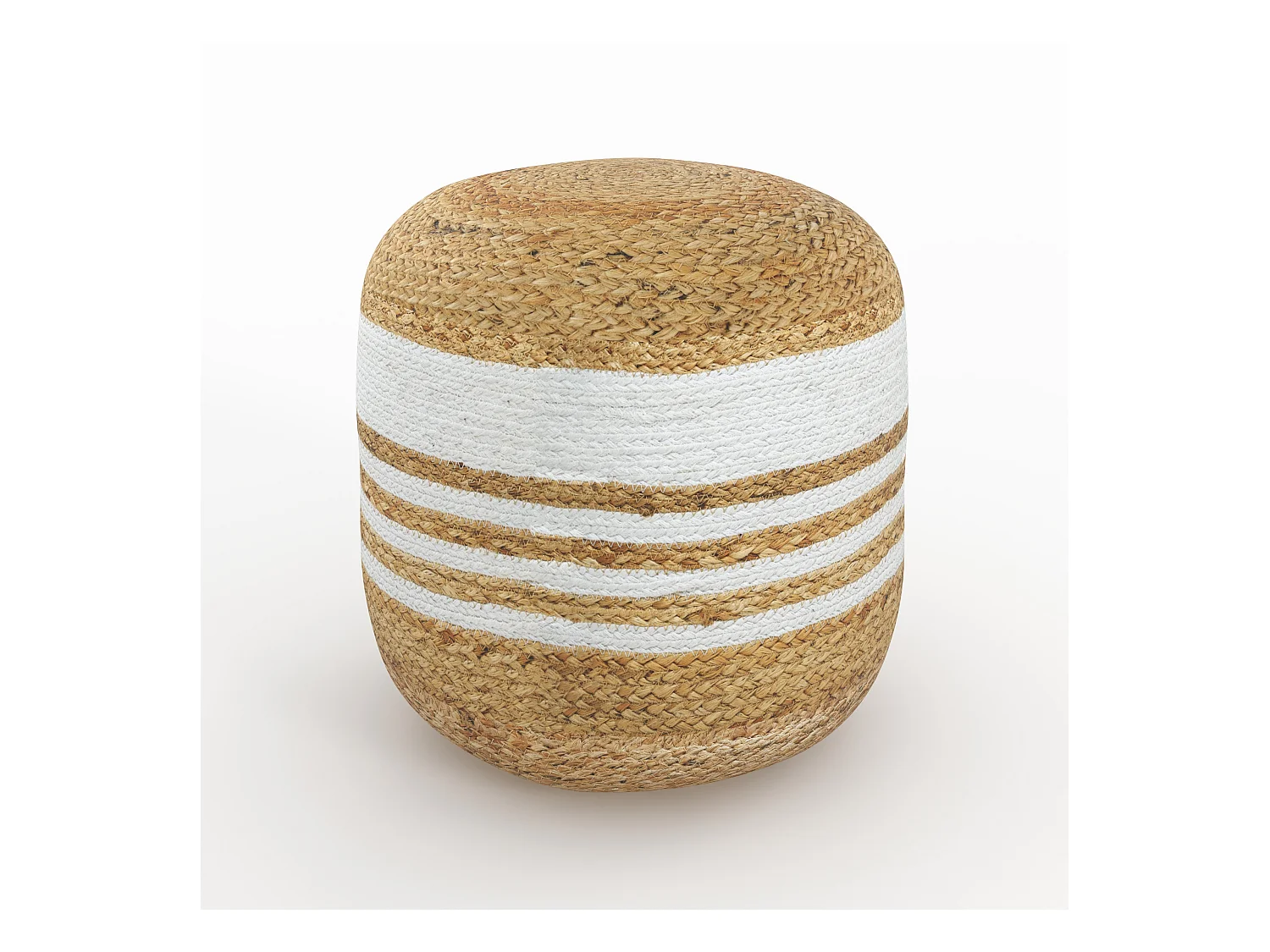Pouf rond rayé en jute et blanc D40 cm - Billy