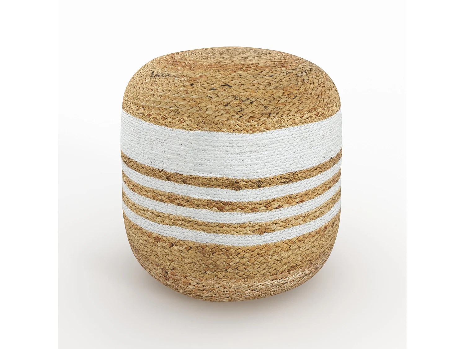 Pouf rond rayé en jute et blanc D40 cm - Billy