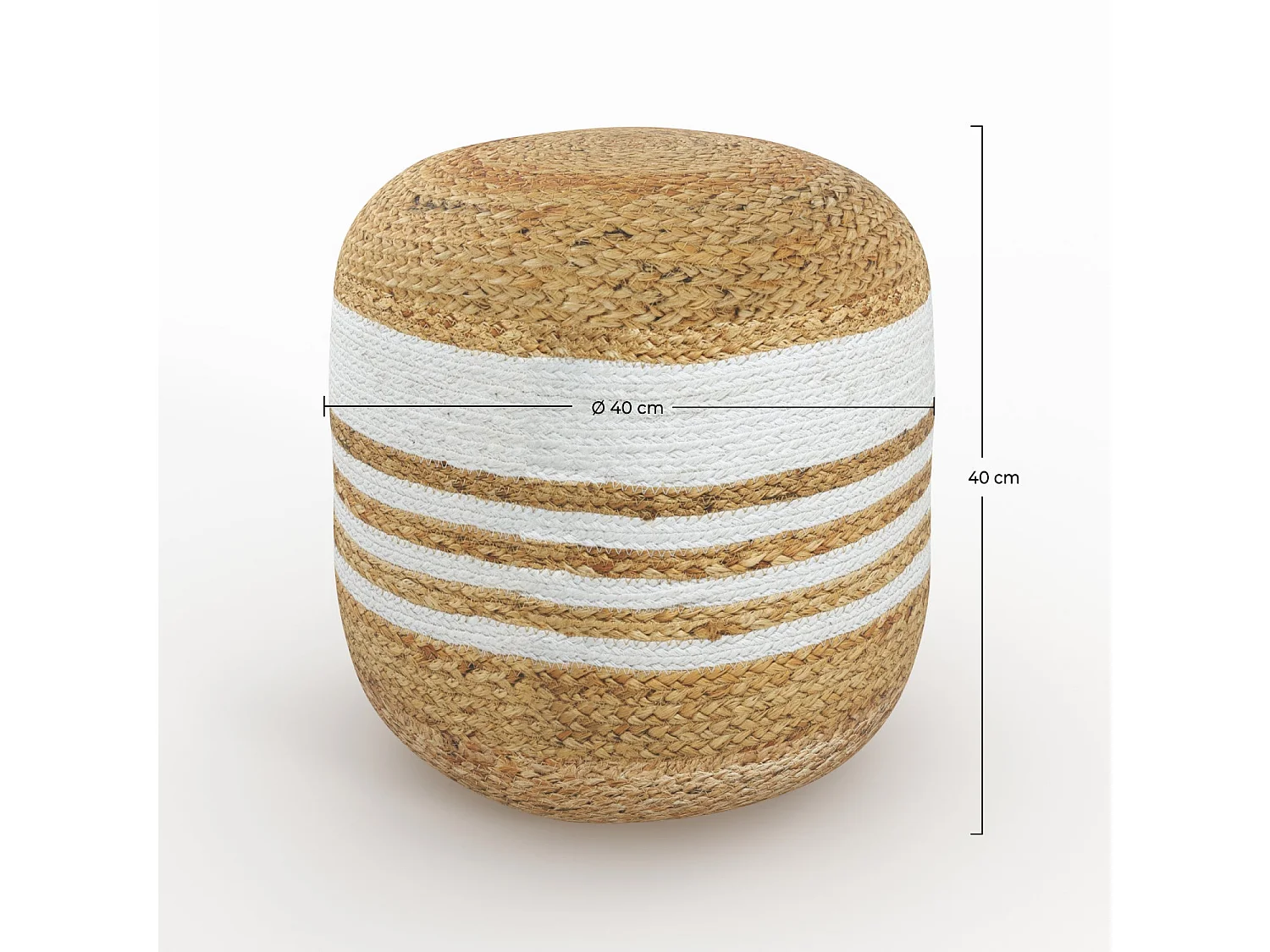 Pouf rond rayé en jute et blanc D40 cm - Billy