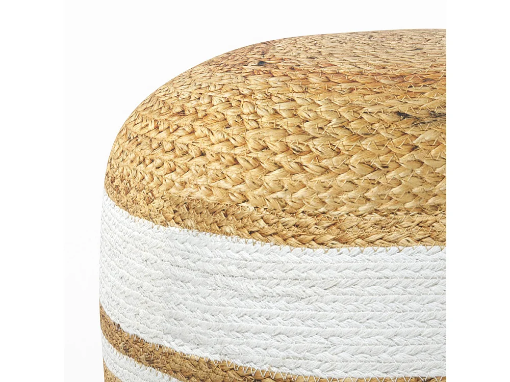 Pouf rond rayé en jute et blanc D40 cm - Billy