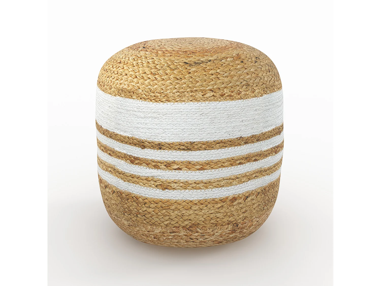 Pouf rond rayé en jute et blanc D40 cm - Billy