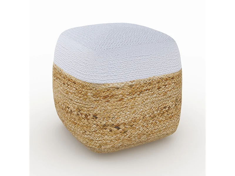 Puf de yute beige y blanco D40 cm - Billy