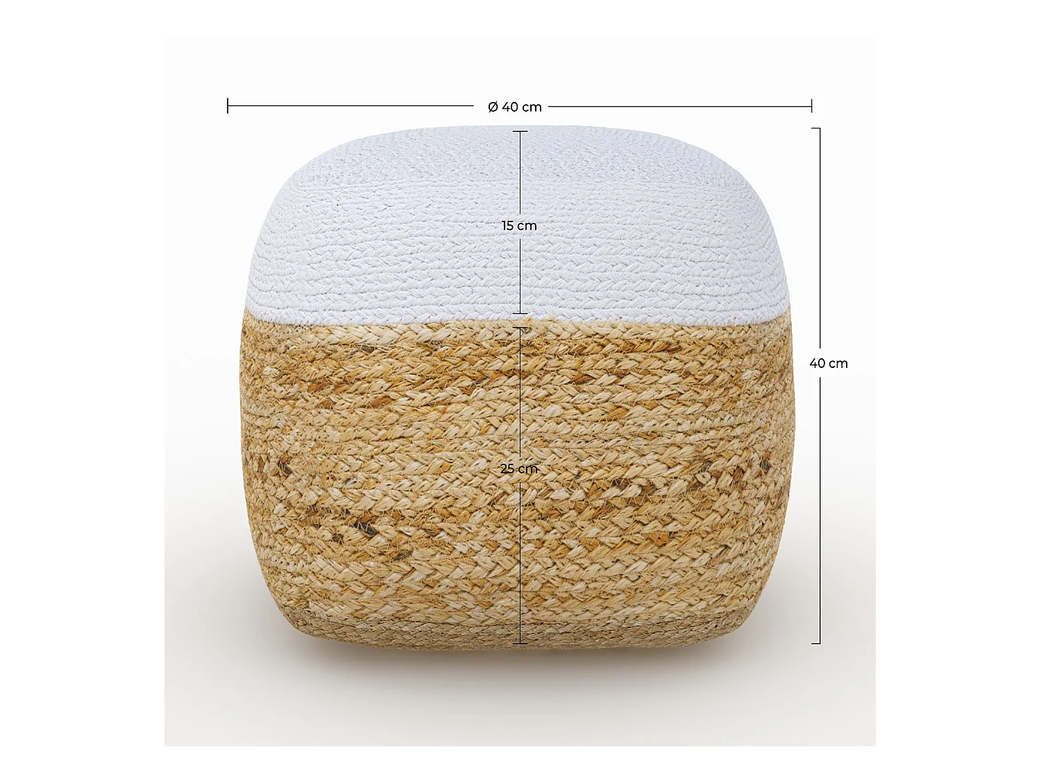 Puf de yute beige y blanco D40 cm - Billy