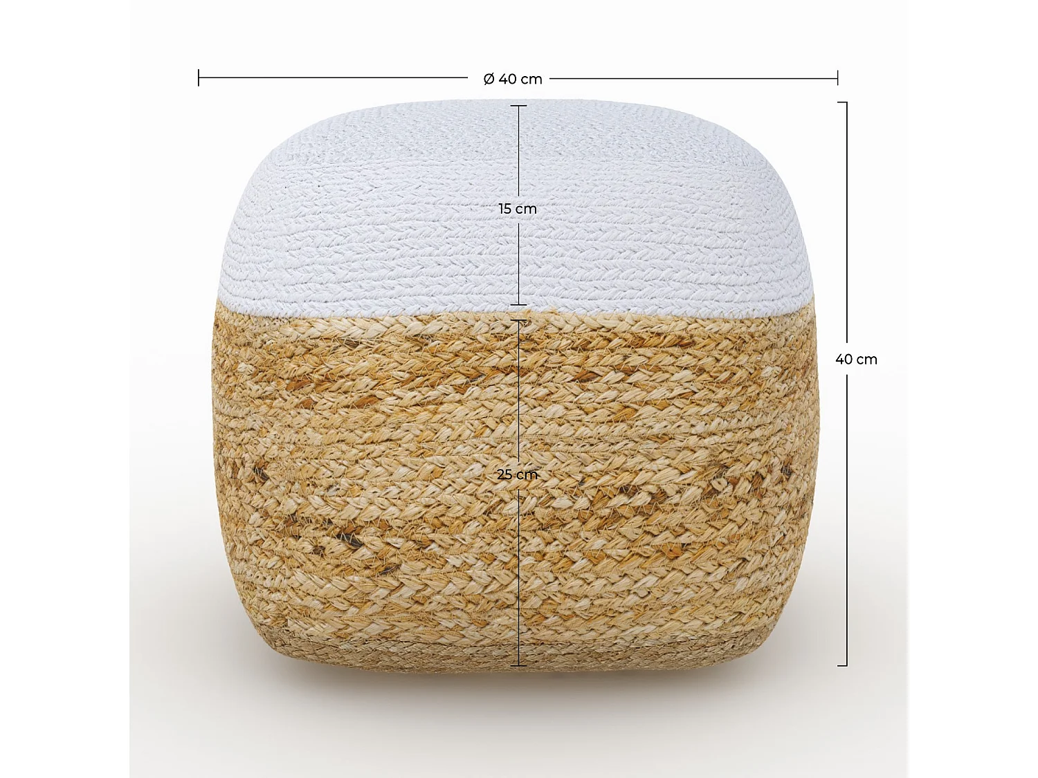 Pouf en jute beige et blanc D40 cm - Billy