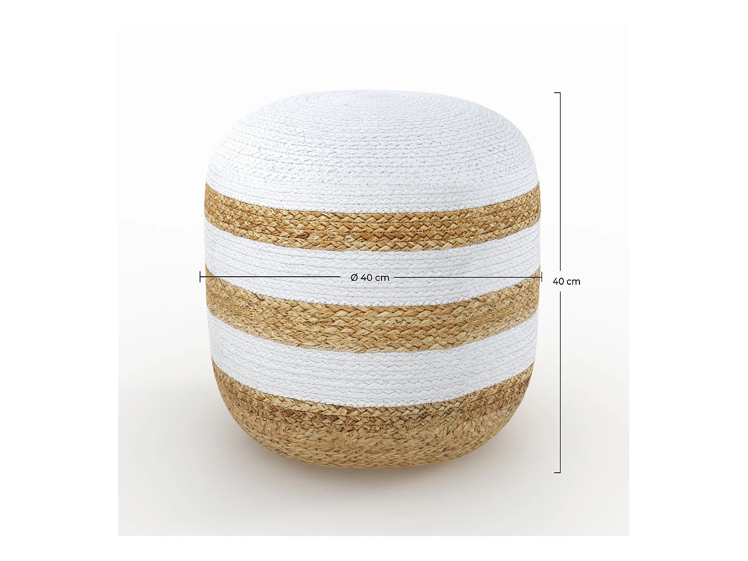 Puf redondo de yute, rayas blancas D40 cm - Billy