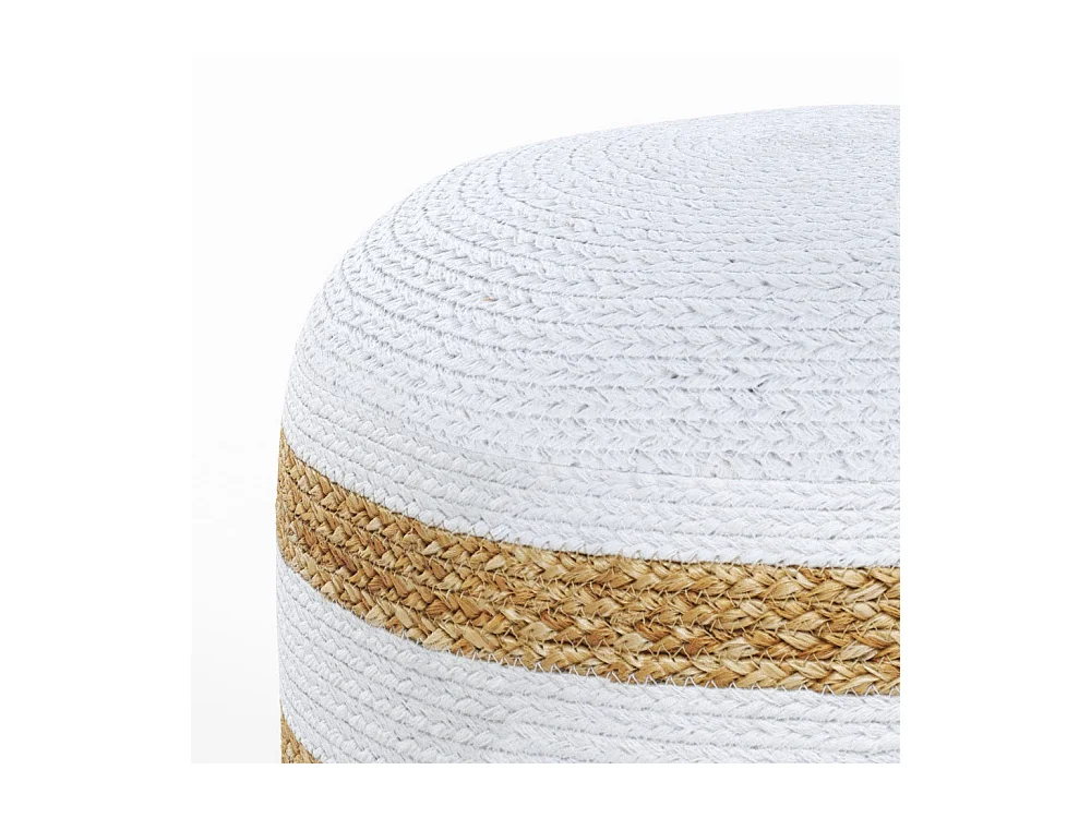 Puf redondo de yute, rayas blancas D40 cm - Billy
