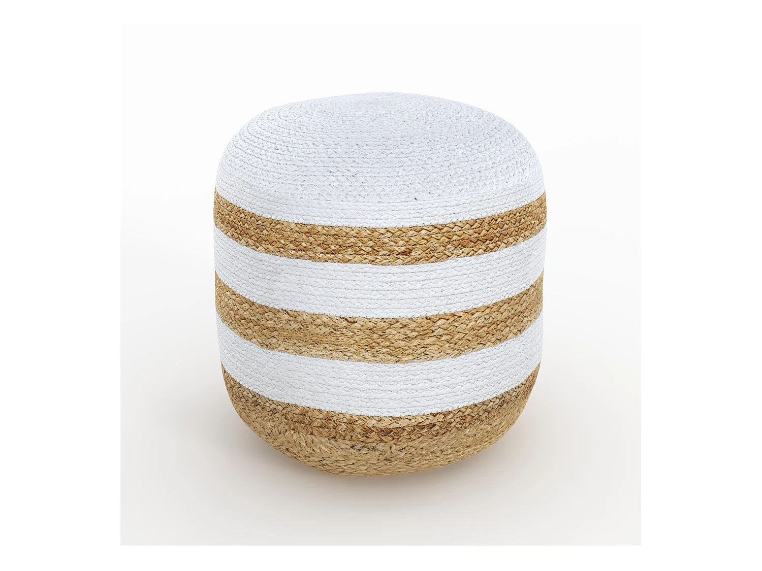 Pouf rond en jute, rayures blanches D40 cm - Billy