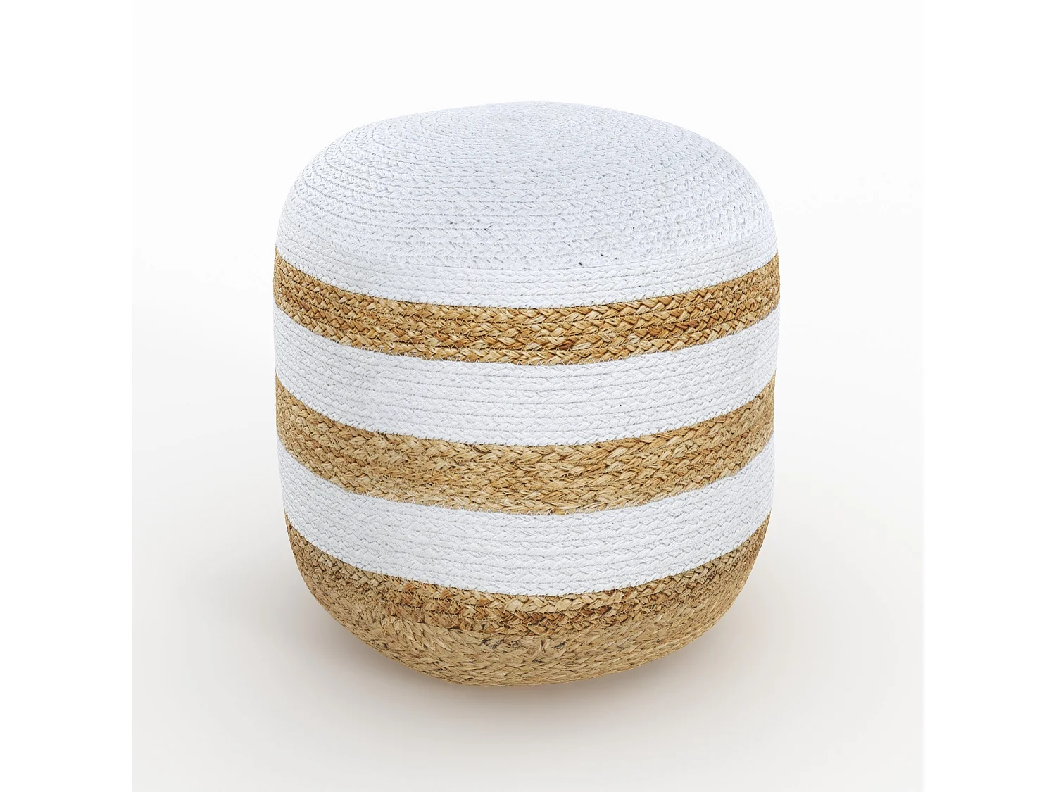 Pouf rond en jute, rayures blanches D40 cm - Billy