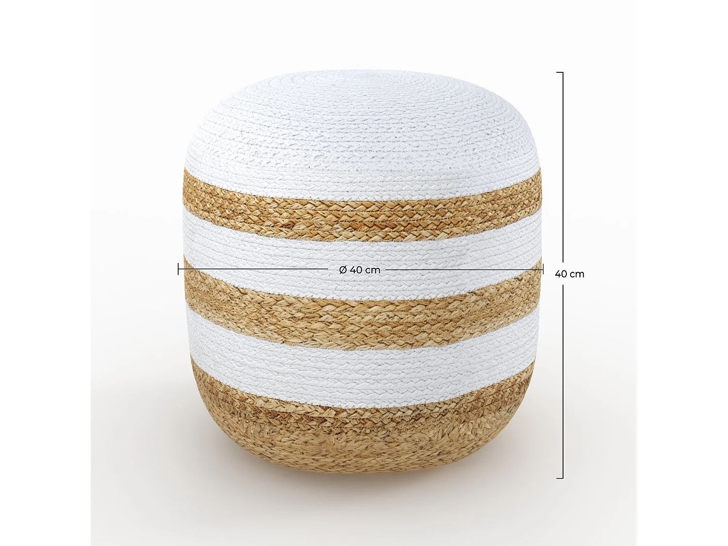 Pouf rond en jute, rayures blanches D40 cm - Billy