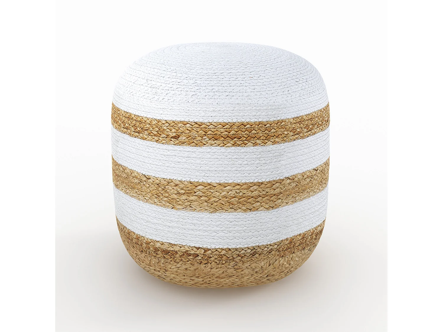 Pouf rond en jute, rayures blanches D40 cm - Billy