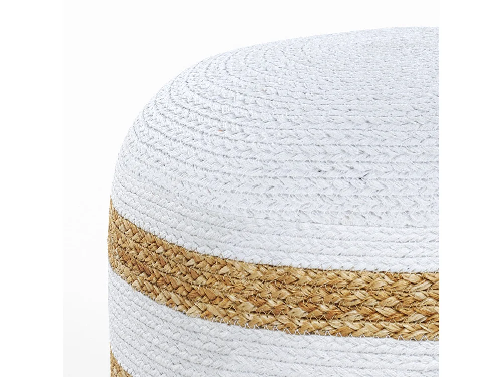 Pouf rond en jute, rayures blanches D40 cm - Billy